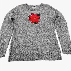Croft & Barrow Women’s Black and White Red Poinsettia long sleeve sweater size M